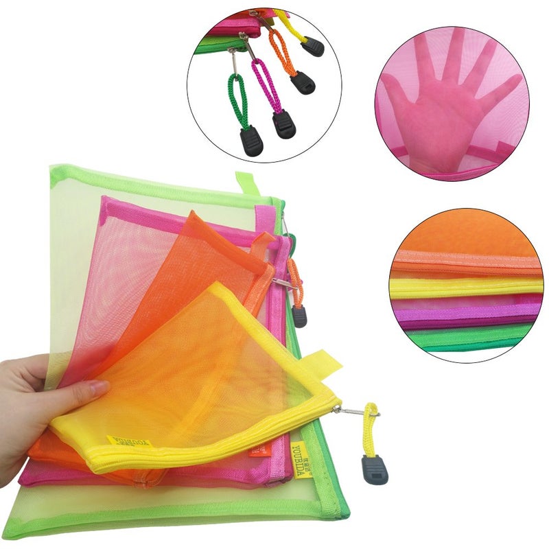 AFUNTA 8 Pcs Zipper Mesh File Bags Folder Document Pockets with Bill B5 A5 A6 Size, AFUNTA 4 Color 4 Size Nylon Pencil Case Cosmetic Storage Office Pouch Holder- Orange, Yellow, Green, Rose Red - Image 5
